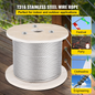 VEVOR 316 Stainless Steel Wire Rope Cable 5/32" 1x19 500 ft reel