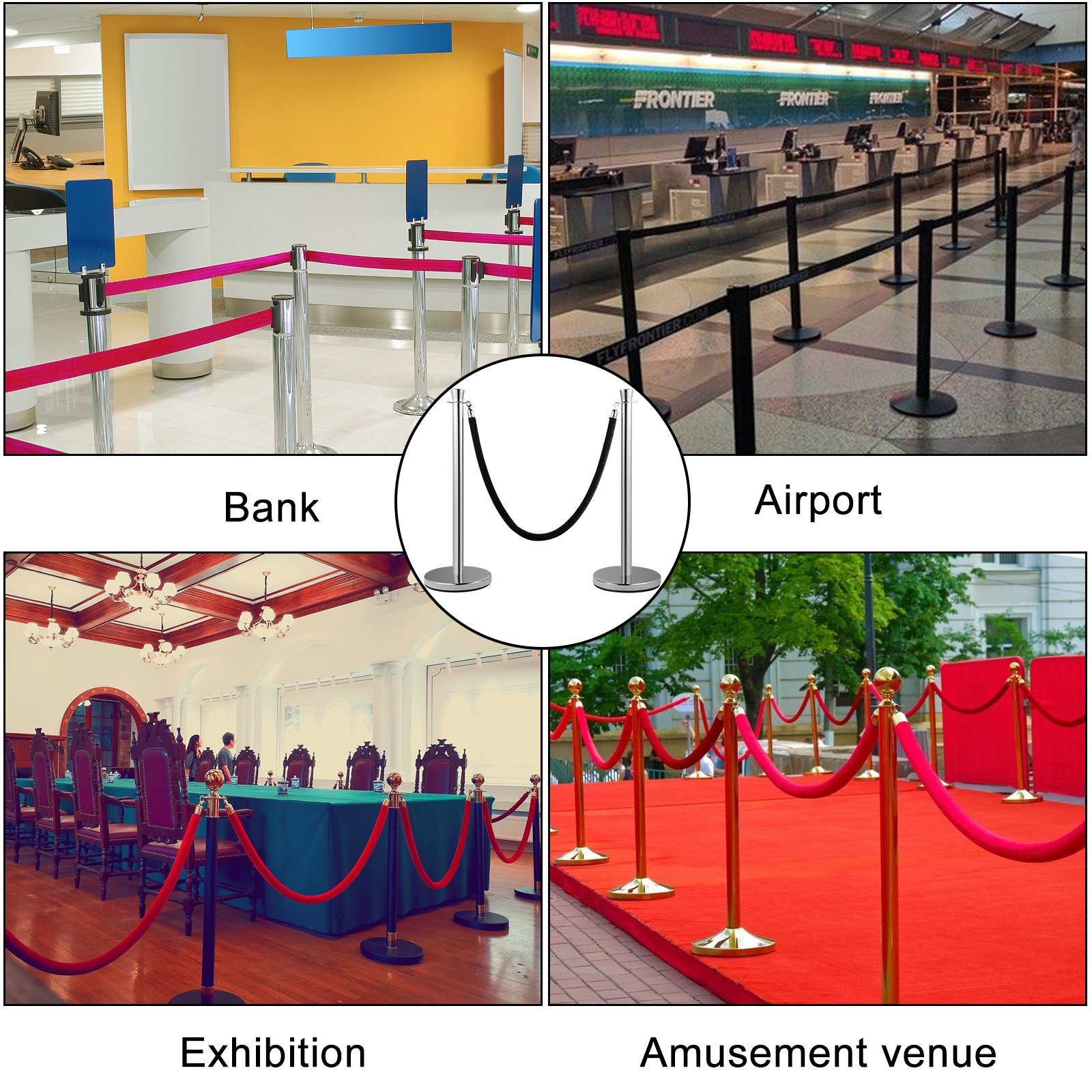 VEVOR Crowd Control Stanchion Stanchion Set 2 Pieces Set with Black Velvet Rope