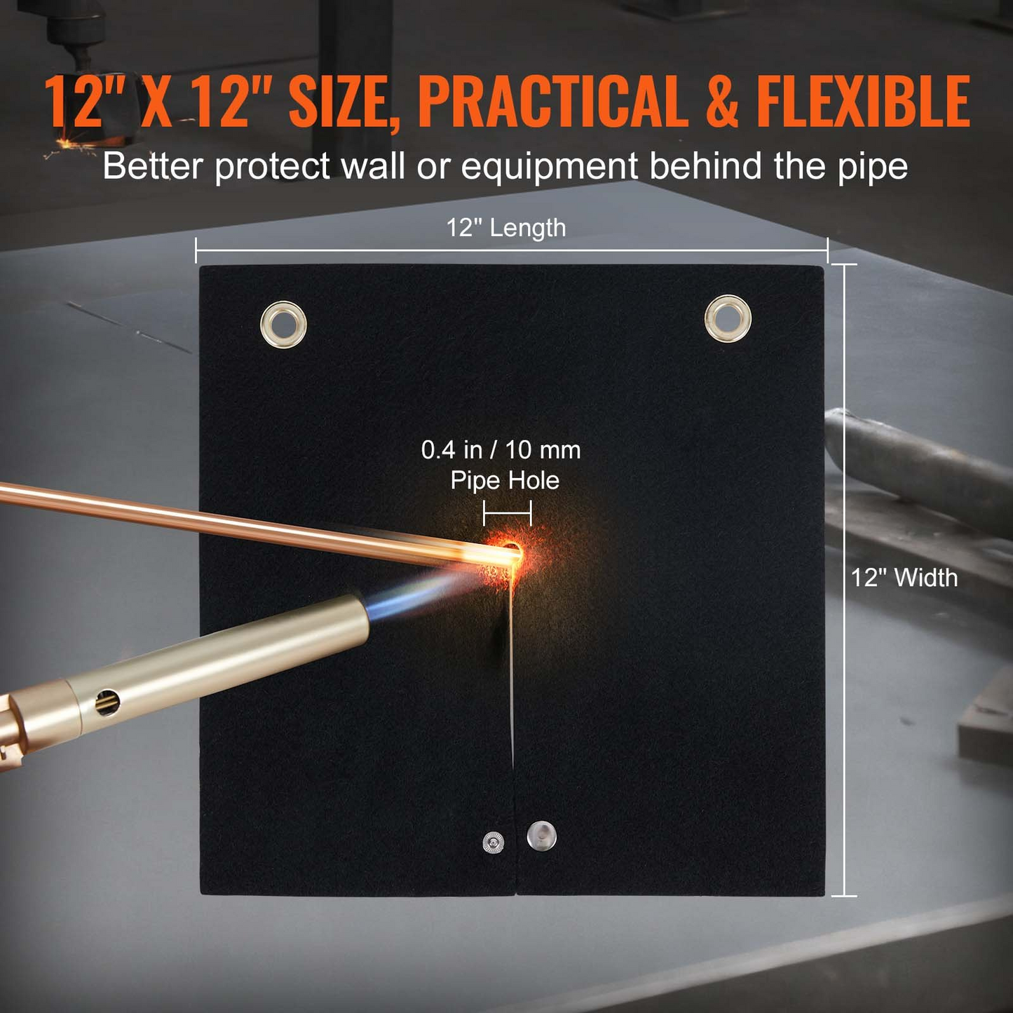 VEVOR Welding Blanket, 305 x 305 mm Carbon Fiber Heat Shield Welding Mat, Up To 1800°F Heat Resistant, Flame Protector Pad Plumbing Hole Propane Torch, Soldering Pad with Metal Grommets for Copper Pipe