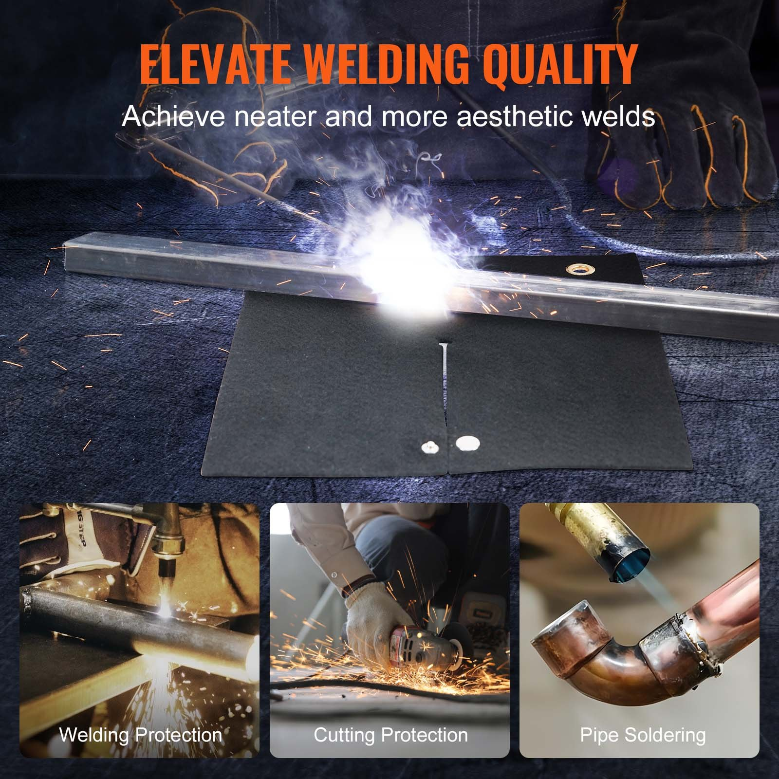 VEVOR Welding Blanket, 305 x 305 mm Carbon Fiber Heat Shield Welding Mat, Up To 1800°F Heat Resistant, Flame Protector Pad Plumbing Hole Propane Torch, Soldering Pad with Metal Grommets for Copper Pipe