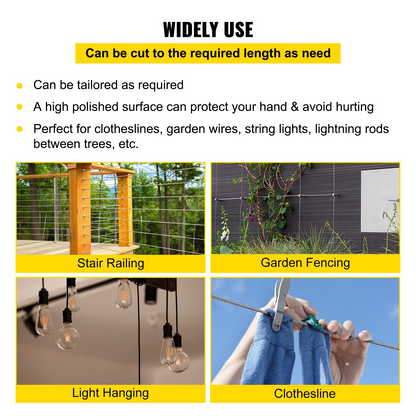 VEVOR 304 Stainless Steel Cable 3/16 Inch 7 X 19 Steel Wire Rope 250Feet Steel Cable for Railing Decking DIY Balustrade