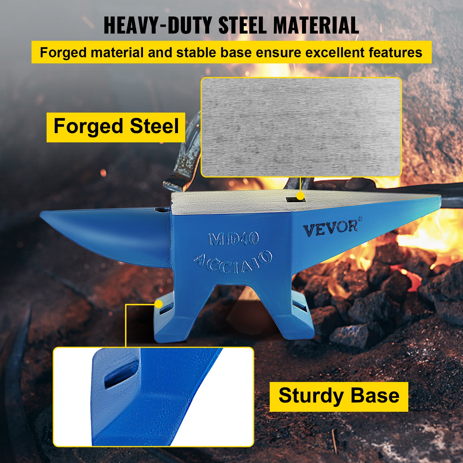 VEVOR Pro Horn Anvil 88.2LBS/40KG Weight Steel Anvil Blacksmith 600mm Length Blacksmith Anvil, Portable Rugged Cast Iron Anvil Blacksmith Anvil Stable Workbench Blacksmith Forge Anvil Tool