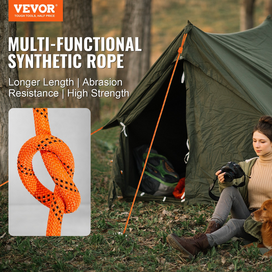 VEVOR Arborist Tree Climbing Rope Double Braid Polyester 3/8"/1 cm x 120'/36.6 m 48-Strand