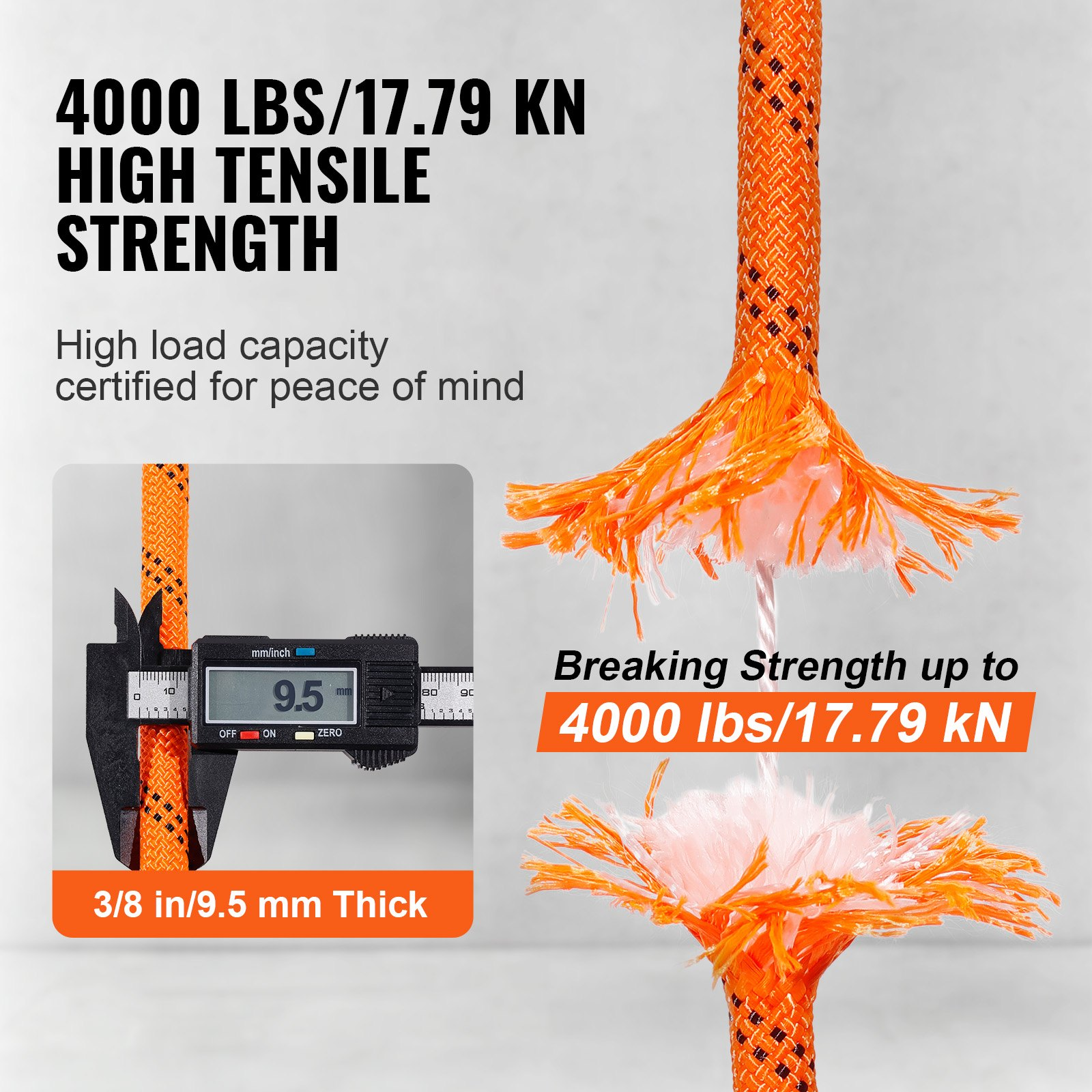 VEVOR Arborist Tree Climbing Rope Double Braid Polyester 3/8"/1 cm x 120'/36.6 m 48-Strand