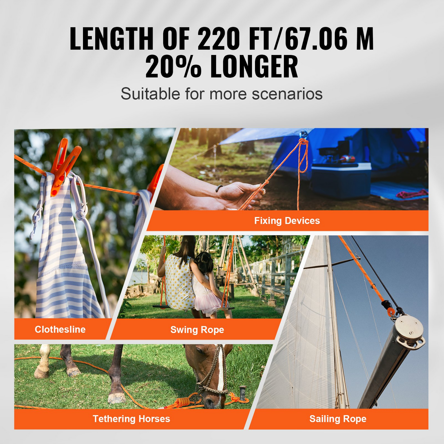 VEVOR Arborist Tree Climbing Rope Double Braid Polyester 3/4"/1.9 cm x 220'/67.1 m 24-Strand