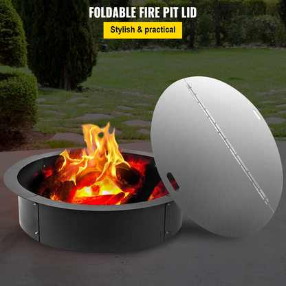VEVOR Folding Stainless Steel Fire Pit Pan Cover Silver 40 Inch Round Fire Pit Lid for Burner Pan Stainless Steel Protecter Outdoor