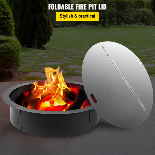 VEVOR Folding Stainless Steel Fire Pit Pan Cover Silver 40 Inch Round Fire Pit Lid for Burner Pan Stainless Steel Protecter Outdoor