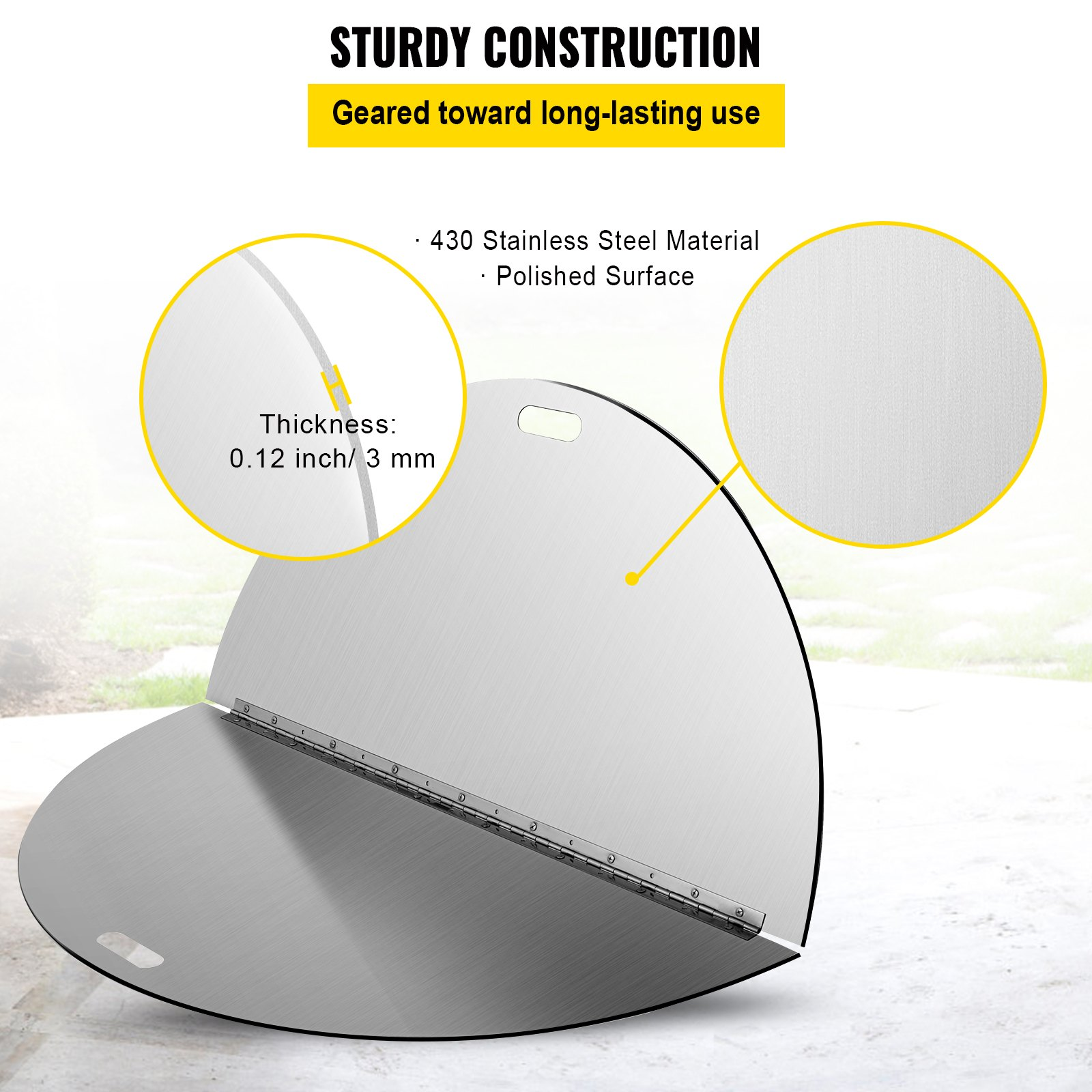 VEVOR Folding Stainless Steel Fire Pit Pan Cover Silver 40 Inch Round Fire Pit Lid for Burner Pan Stainless Steel Protecter Outdoor
