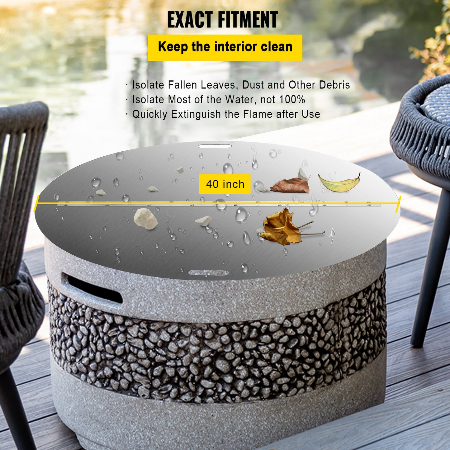 VEVOR Folding Stainless Steel Fire Pit Pan Cover Silver 40 Inch Round Fire Pit Lid for Burner Pan Stainless Steel Protecter Outdoor