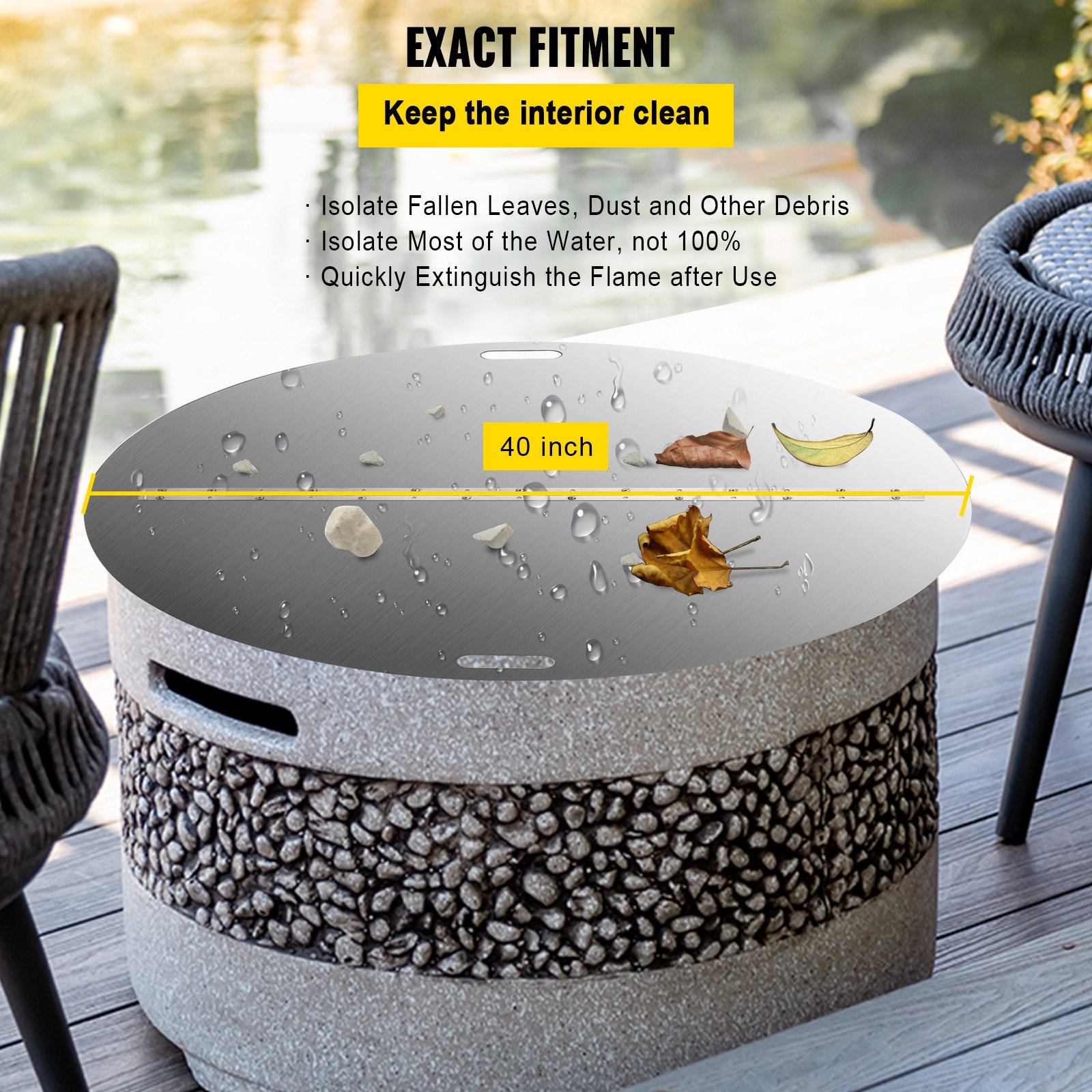 VEVOR Folding Stainless Steel Fire Pit Pan Cover Silver 40 Inch Round Fire Pit Lid for Burner Pan Stainless Steel Protecter Outdoor