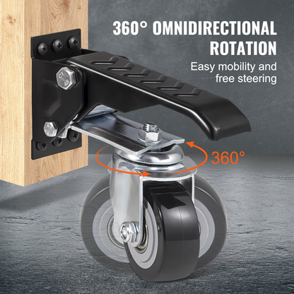 VEVOR Workbench Caster Wheels, 74.8kg Load Capacity, Set of 4, 6.3cm Heavy Duty Retractable Casters, Side Mounted Adjustable Stepdown Wheels with 360° Swivel for Workbenches, Tables, and Equipment