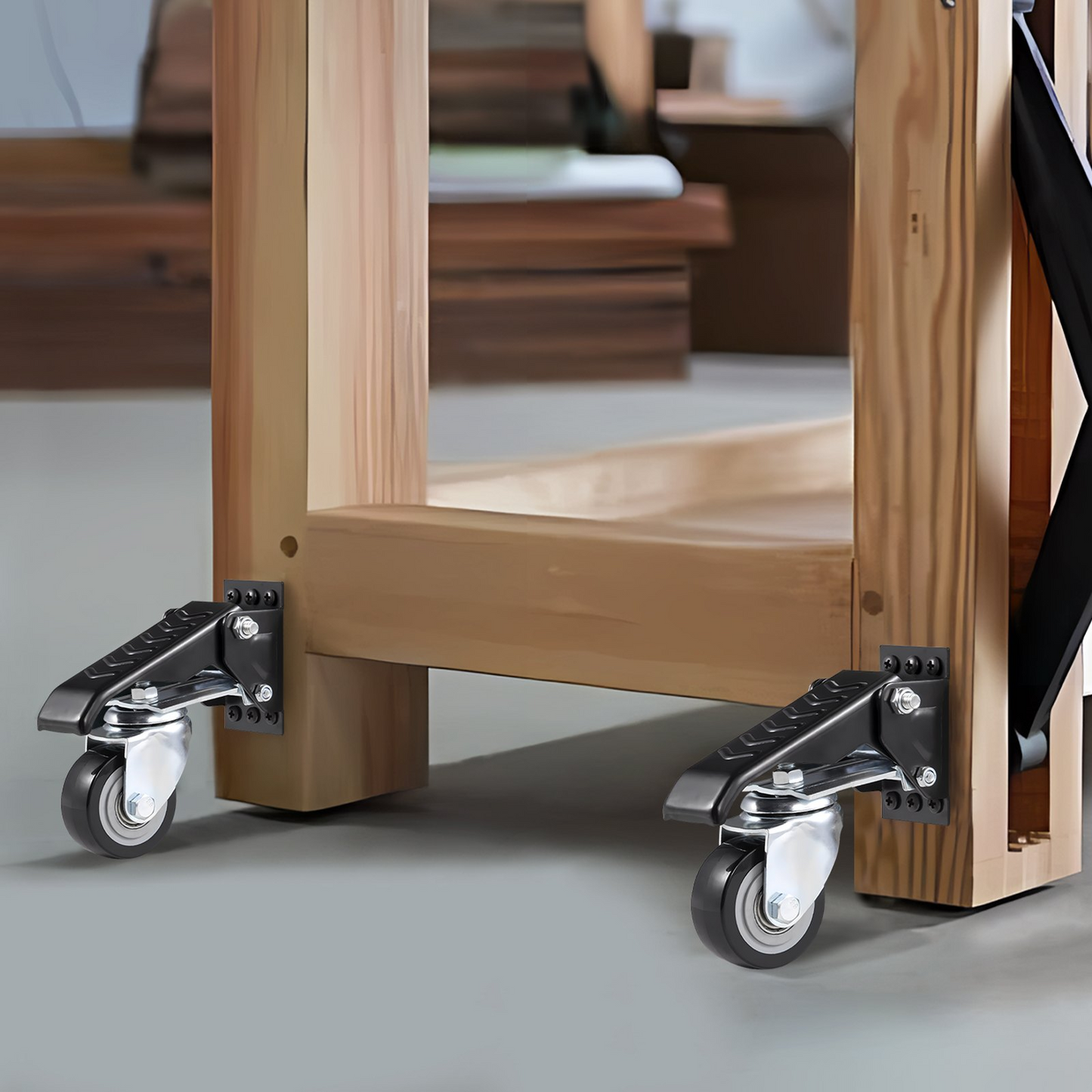 VEVOR Workbench Caster Wheels, 74.8kg Load Capacity, Set of 4, 6.3cm Heavy Duty Retractable Casters, Side Mounted Adjustable Stepdown Wheels with 360° Swivel for Workbenches, Tables, and Equipment