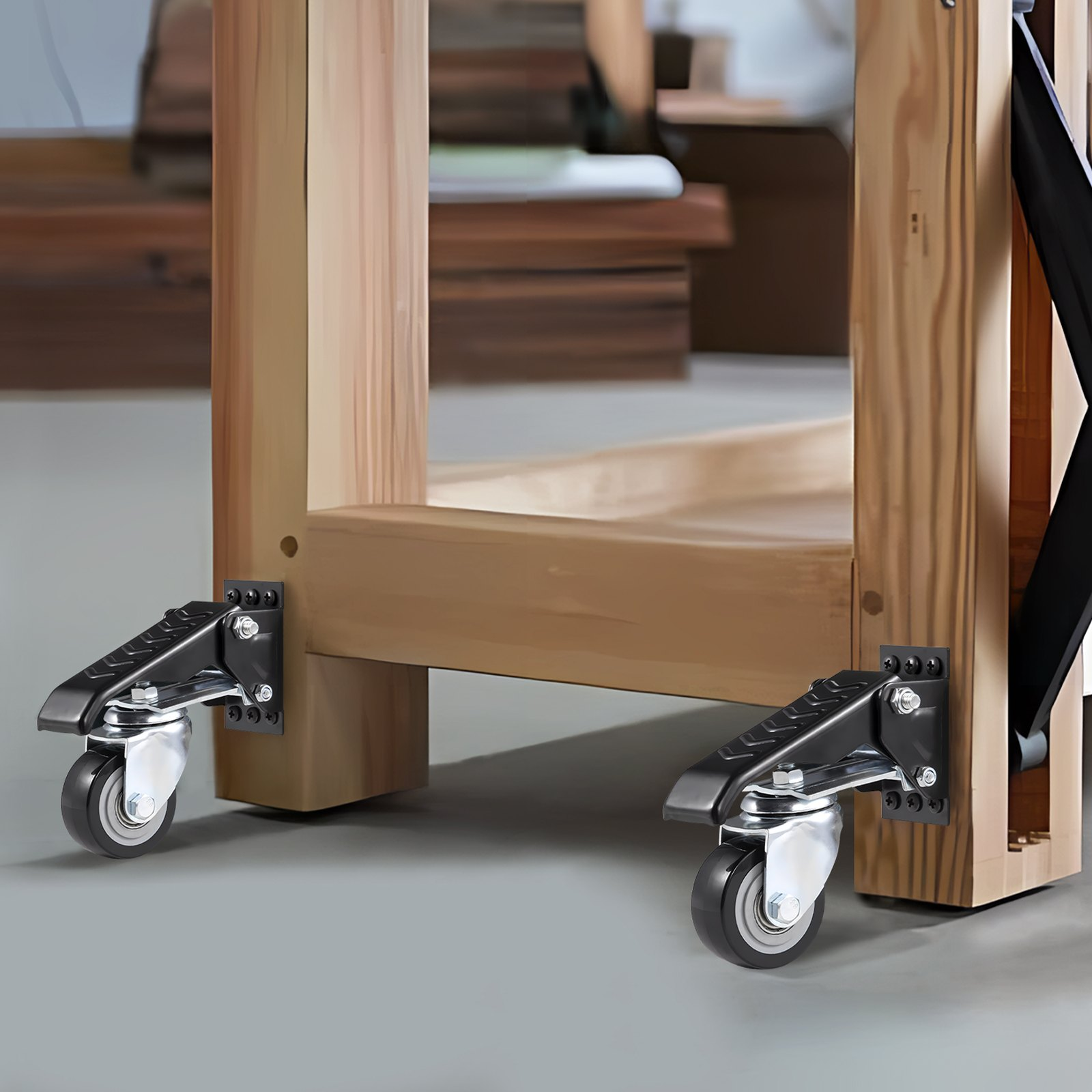 VEVOR Workbench Caster Wheels, 74.8kg Load Capacity, Set of 4, 6.3cm Heavy Duty Retractable Casters, Side Mounted Adjustable Stepdown Wheels with 360° Swivel for Workbenches, Tables, and Equipment