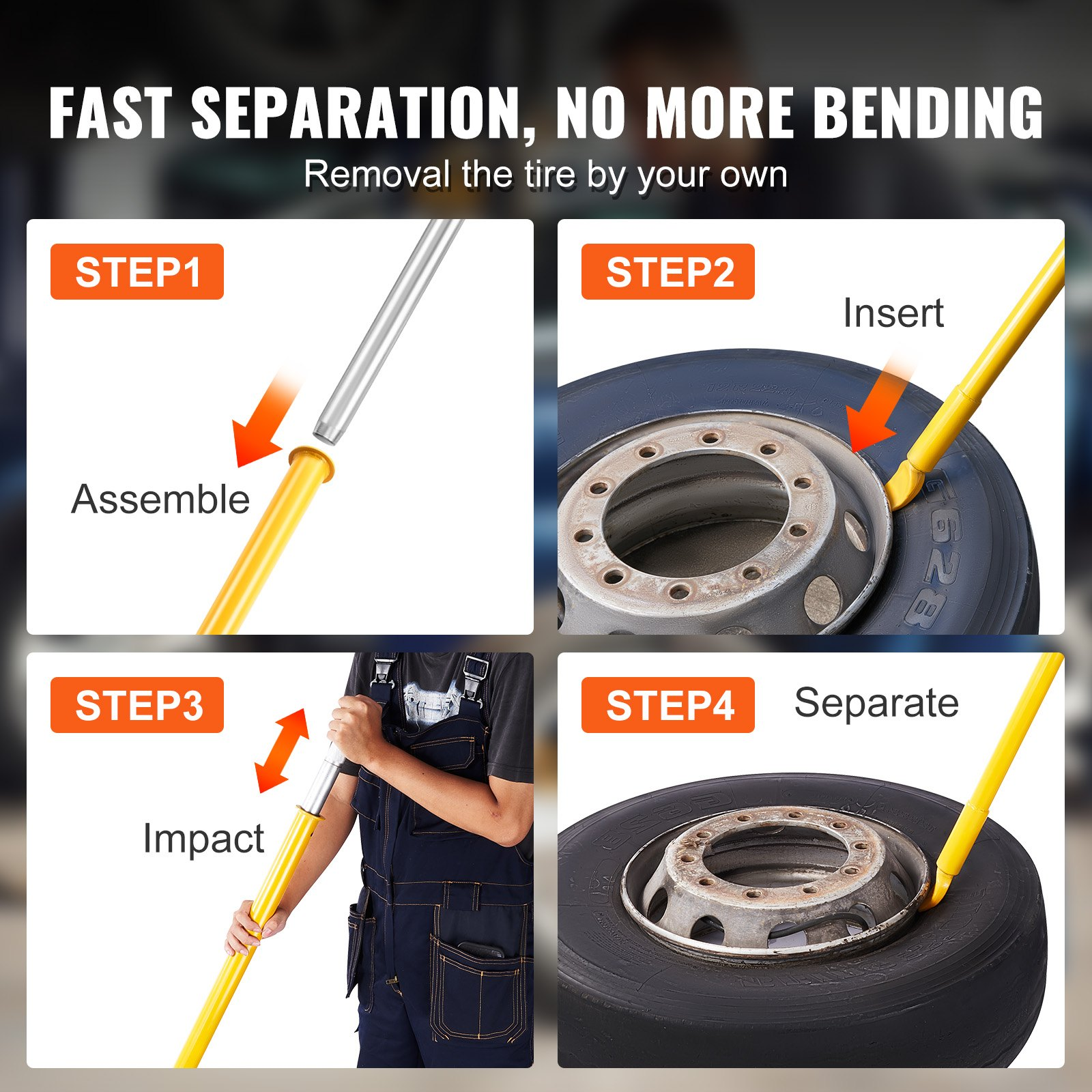VEVOR Tire Bead Breaker Slide Hammer, 117.6 cm Length Heavy Duty Steel Tire Bead Breaker, Portable Tire Changing Sliding Impact for Car Truck Trailer Tire Removal