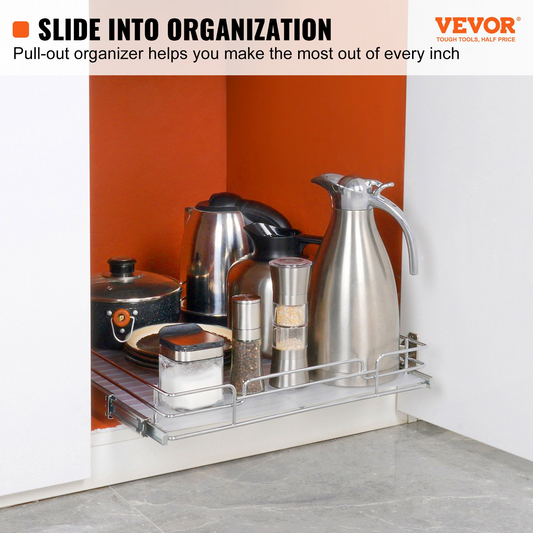 VEVOR 43.2 cm W x 53.3 cm D Pull Out Cabinet Organizer, Heavy Duty Slide Out Pantry Shelves, Chrome-Plated Steel Roll Out Drawers, Sliding Drawer Storage for Home, Inside Kitchen Cabinet, Bathroom, Under Sink