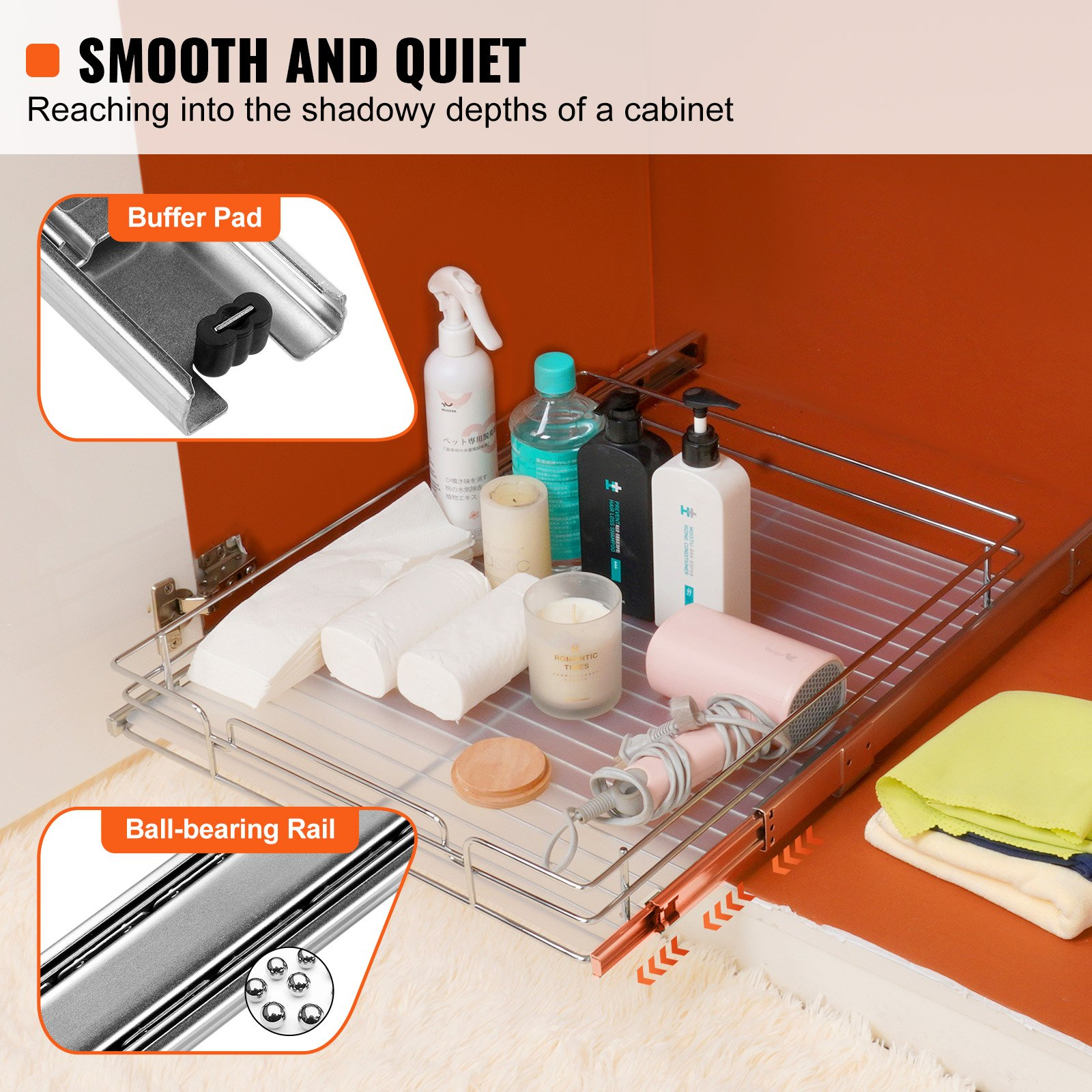VEVOR 43.2 cm W x 53.3 cm D Pull Out Cabinet Organizer, Heavy Duty Slide Out Pantry Shelves, Chrome-Plated Steel Roll Out Drawers, Sliding Drawer Storage for Home, Inside Kitchen Cabinet, Bathroom, Under Sink