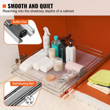 VEVOR 43.2 cm W x 53.3 cm D Pull Out Cabinet Organizer, Heavy Duty Slide Out Pantry Shelves, Chrome-Plated Steel Roll Out Drawers, Sliding Drawer Storage for Home, Inside Kitchen Cabinet, Bathroom, Under Sink