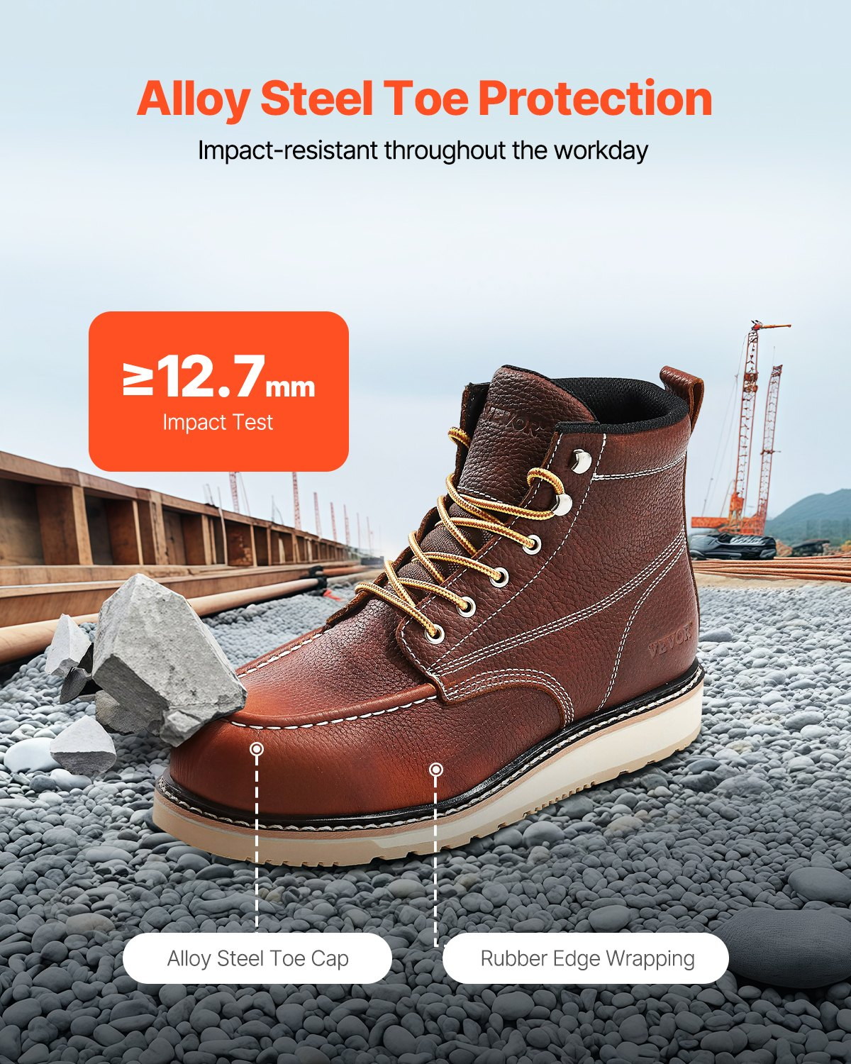 VEVOR Steel Toe Work Boots UK Size 7.5 Waterproof Moc Toe for Men Slip-Resistant