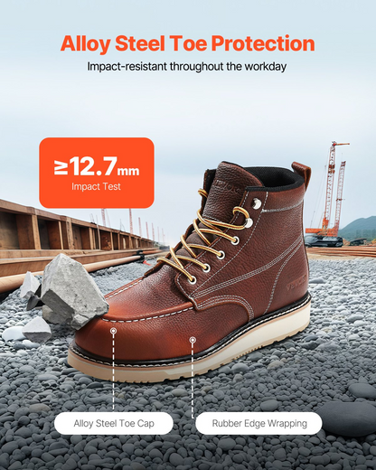 VEVOR Steel Toe Work Boots UK Size 7.5 Waterproof Moc Toe for Men Slip-Resistant
