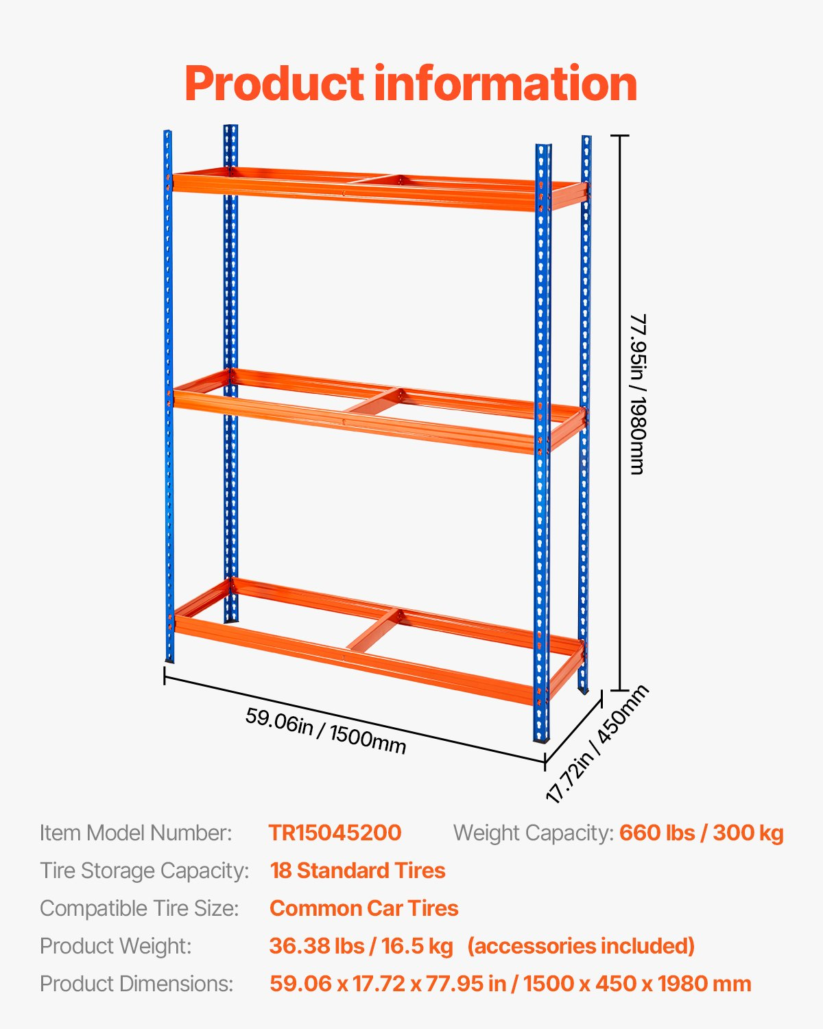 VEVOR Tire Storage Rack 3-Shelf Tire Holder Stand Holds up to 18 Standard Tires