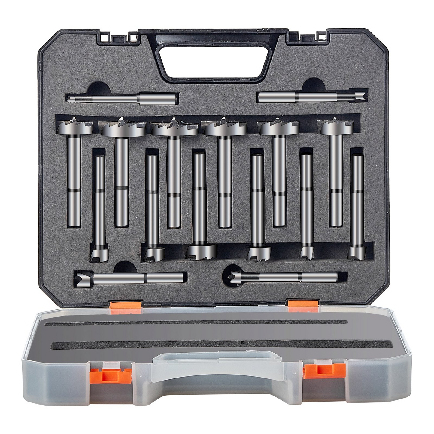 VEVOR Forstner Bit Set, 16 Pcs Forstner Drill Bits Set, 6.4mm to 41.3mm, Carbon Steel, with Universal Round Shank, Forstner Drill Bit for Wood and Composite Board, Forstner Bits for Woodworking