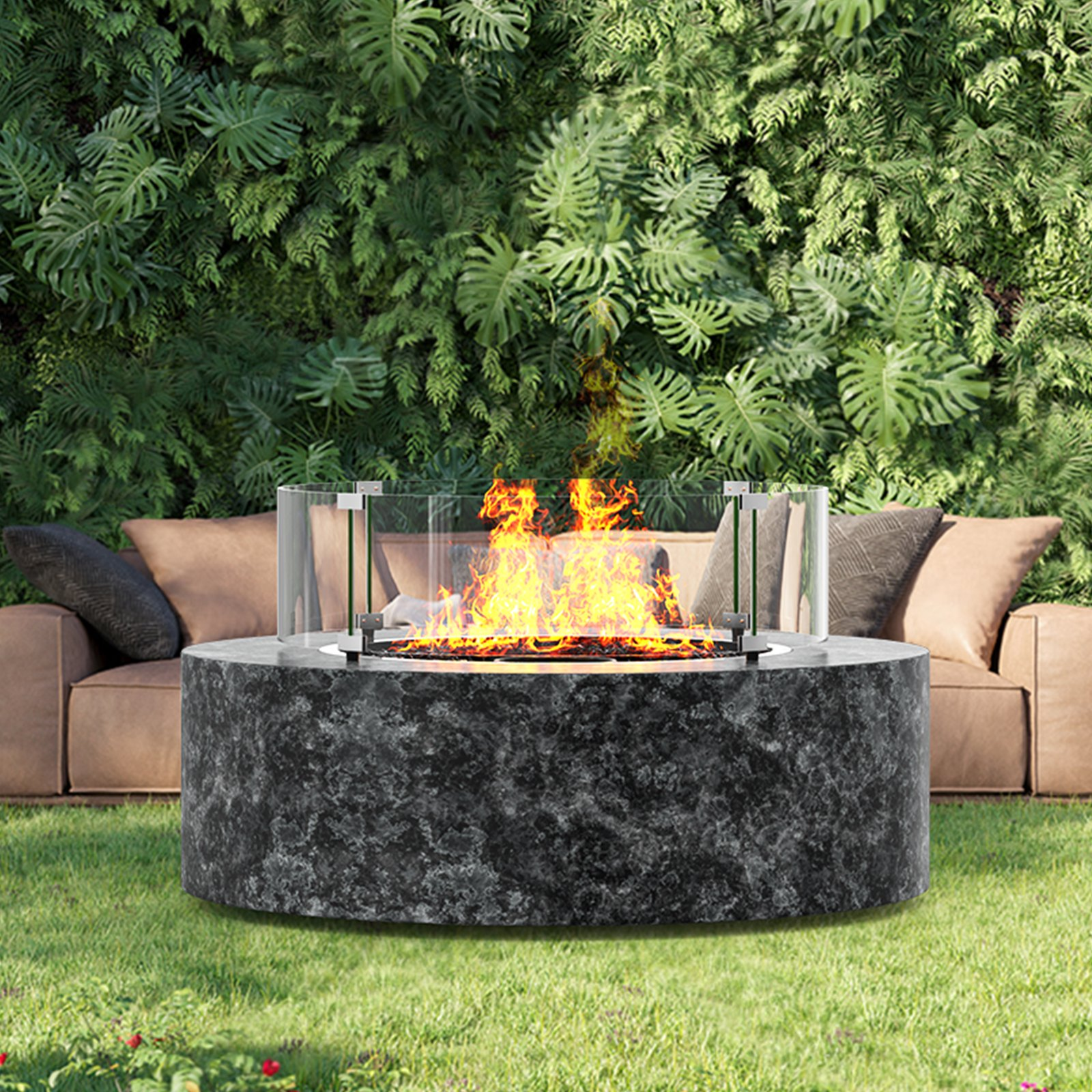 VEVOR Fire Pit Wind Guard, 740 x 214mm Round Glass Flame Shield, 6mm Thick Fire Table Accessory, Clear Tempered Glass Flame Guard for Propane, Gas, Outdoor, Patio, Backyard