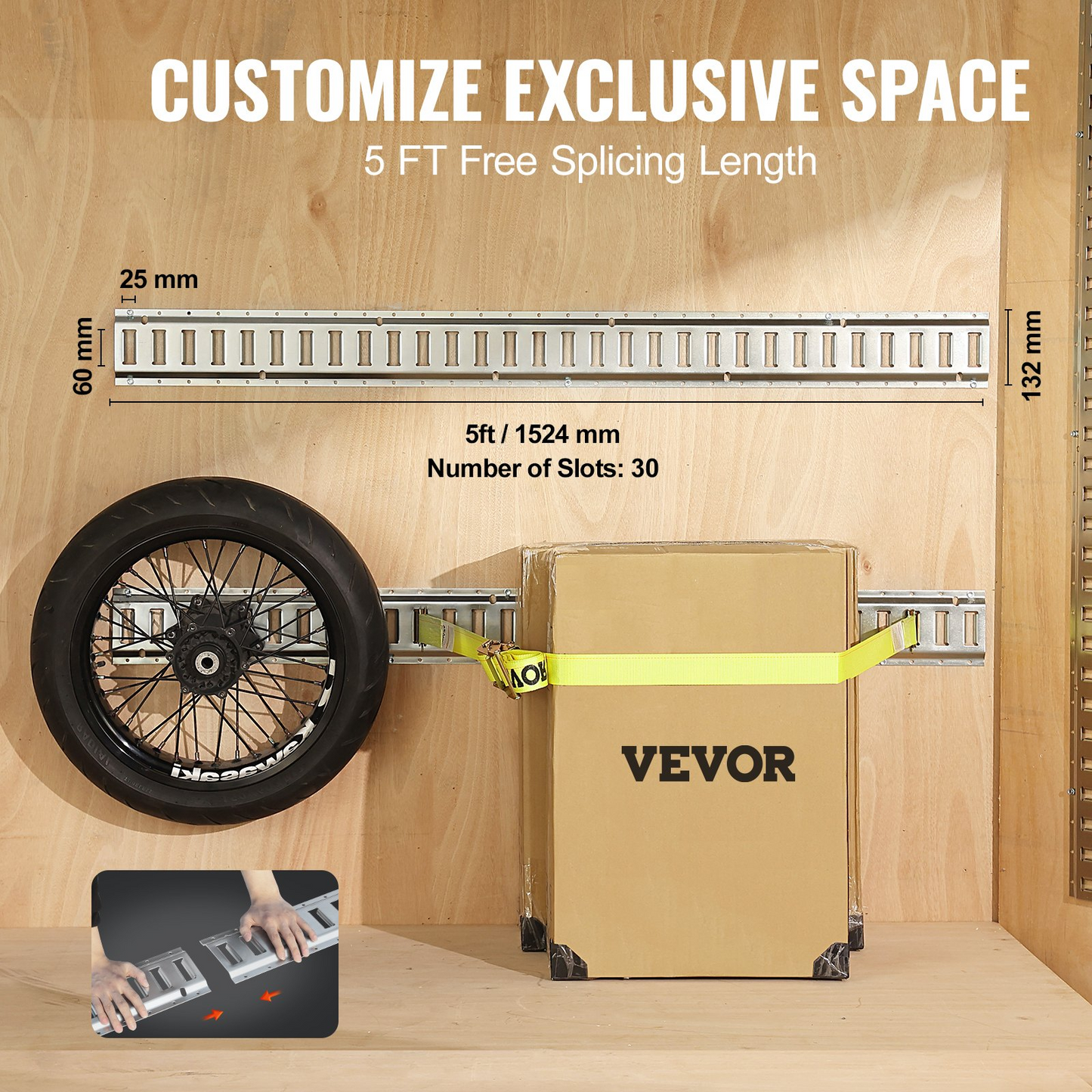 VEVOR E Track Tie-Down Rail Kit, 24PCS 5' E-Tracks Set Includes 8 Steel Rails & 8 O-Ring Anchors & 8 Tie-Offs with D-Ring, Versatile Securing Accessories for Cargo Motorcycles Bikes, 2000 lbs Load