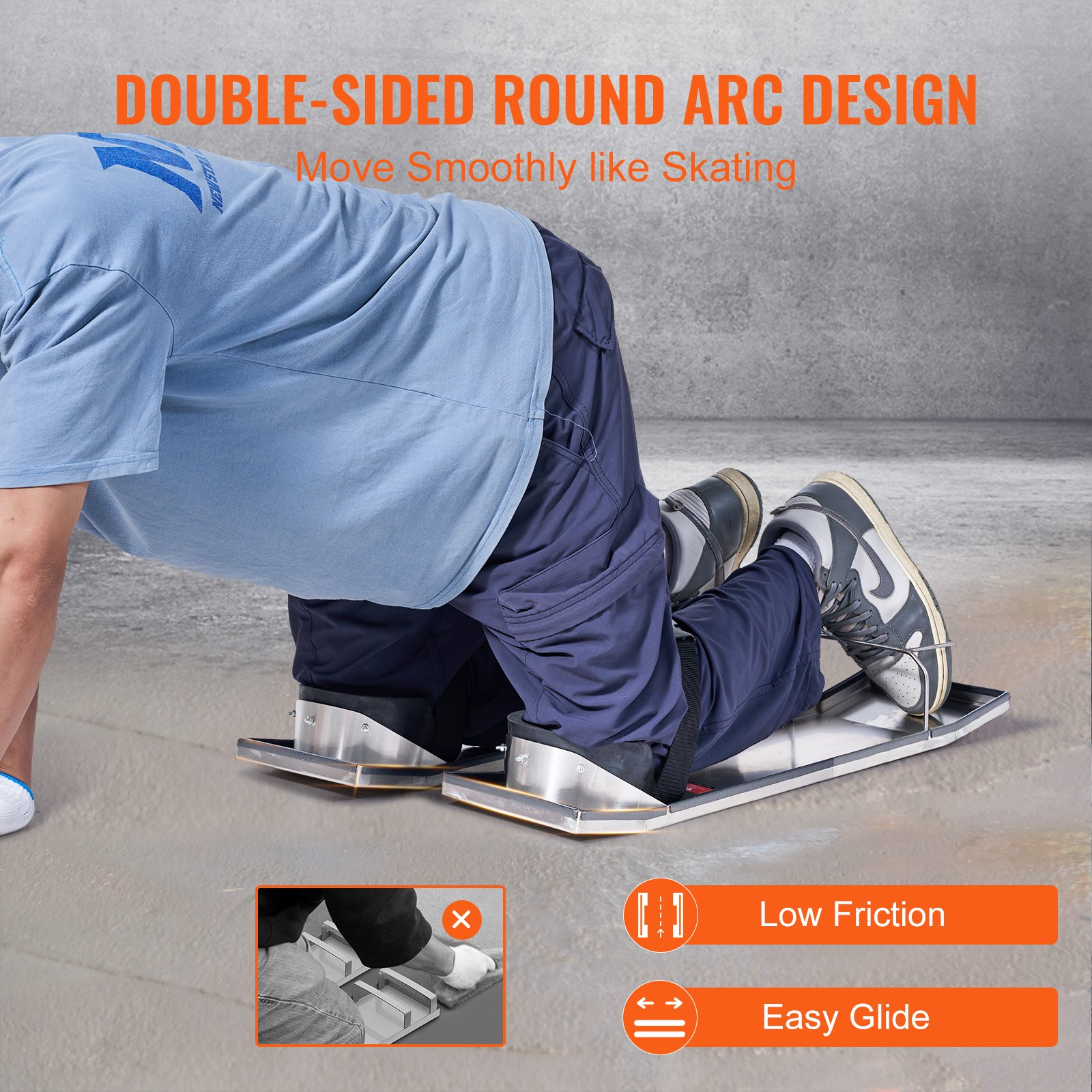 VEVOR Concrete Knee Boards Slider Knee Boards 28” x 8” Kneeler Board Stainless Steel Kneedboards  Concrete Sliders Pair Moving Sliders w/ Concrete Knee Pads & Board Straps for Concrete Finishing