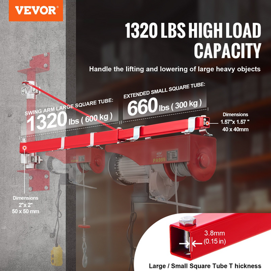 VEVOR Electric Hoist Support Arm, 600 kg Max Load Capacity, Electric Hoist Holder Swing Arm, Steel Hoist Frame, 180° Swivel Scaffold Hoist Lifting Arm, Winch Hoist Arm for Lifting, Workshop, Garage