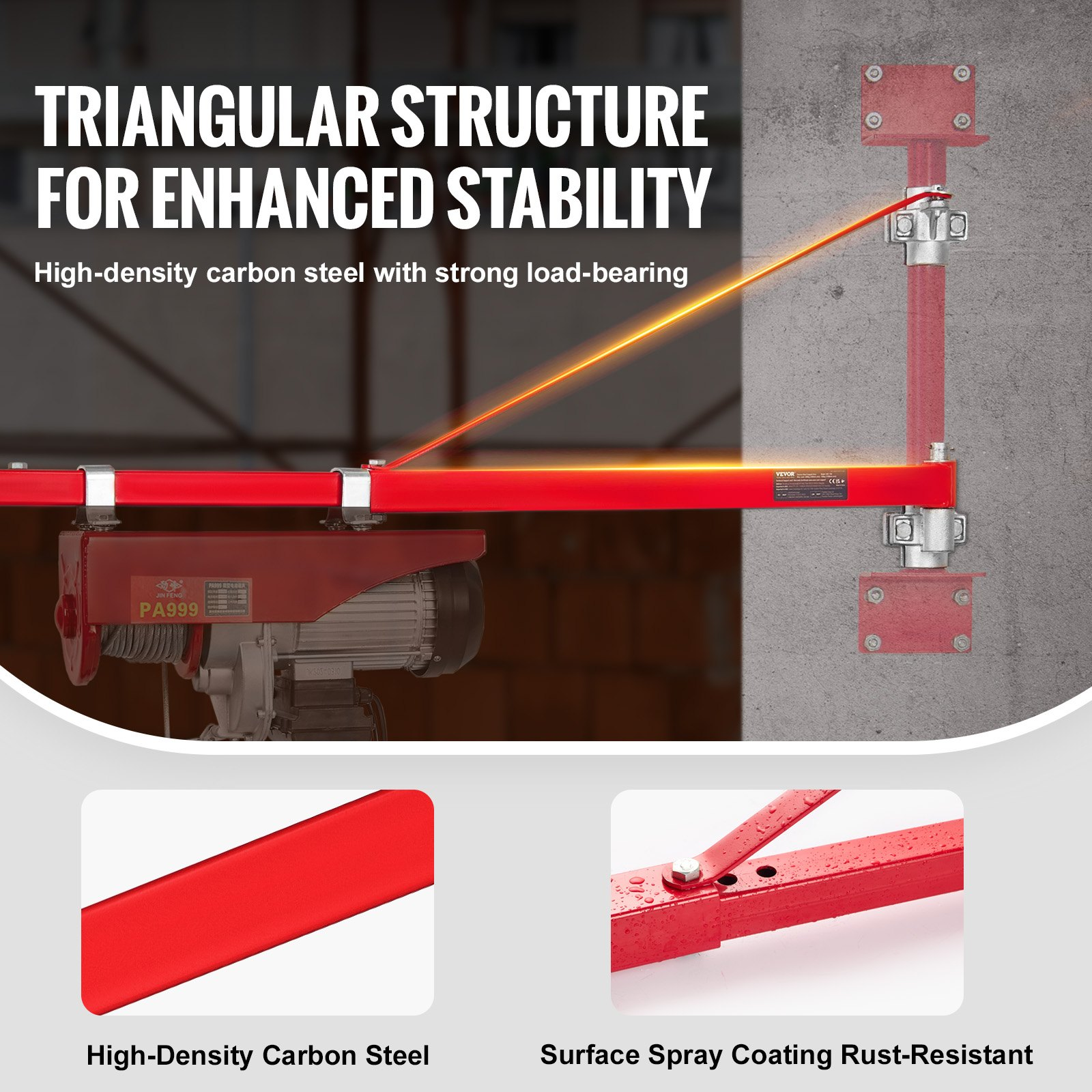 VEVOR Electric Hoist Support Arm, 600 kg Max Load Capacity, Electric Hoist Holder Swing Arm, Steel Hoist Frame, 180° Swivel Scaffold Hoist Lifting Arm, Winch Hoist Arm for Lifting, Workshop, Garage