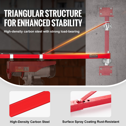 VEVOR Electric Hoist Support Arm, 600 kg Max Load Capacity, Electric Hoist Holder Swing Arm, Steel Hoist Frame, 180° Swivel Scaffold Hoist Lifting Arm, Winch Hoist Arm for Lifting, Workshop, Garage