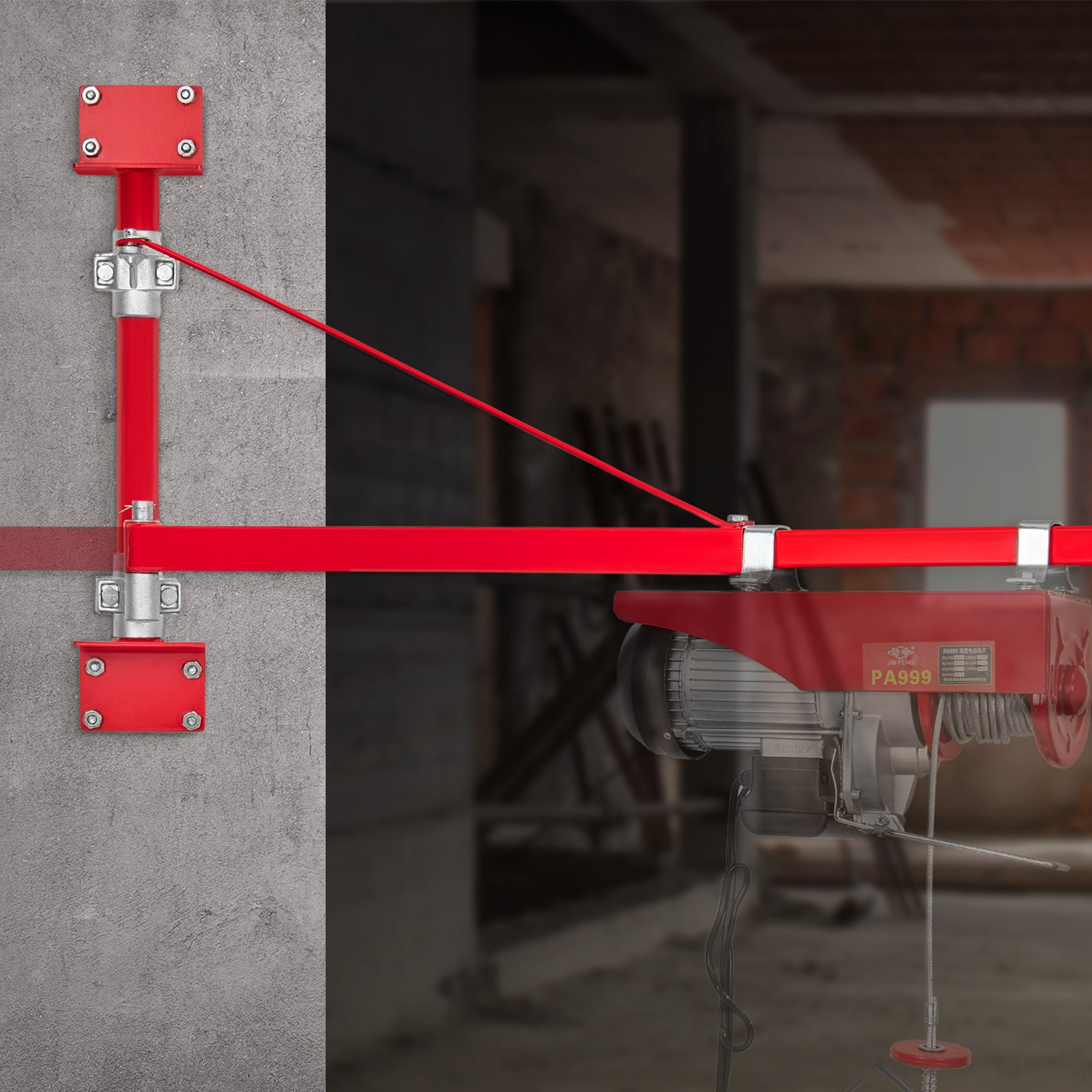 VEVOR Electric Hoist Support Arm, 300 kg Max Load Capacity, Electric Hoist Holder Swing Arm with Pole, Steel Hoist Frame, 180° Swivel Scaffold Hoist Lifting Arm, Winch Hoist Arm for Workshop, Garage