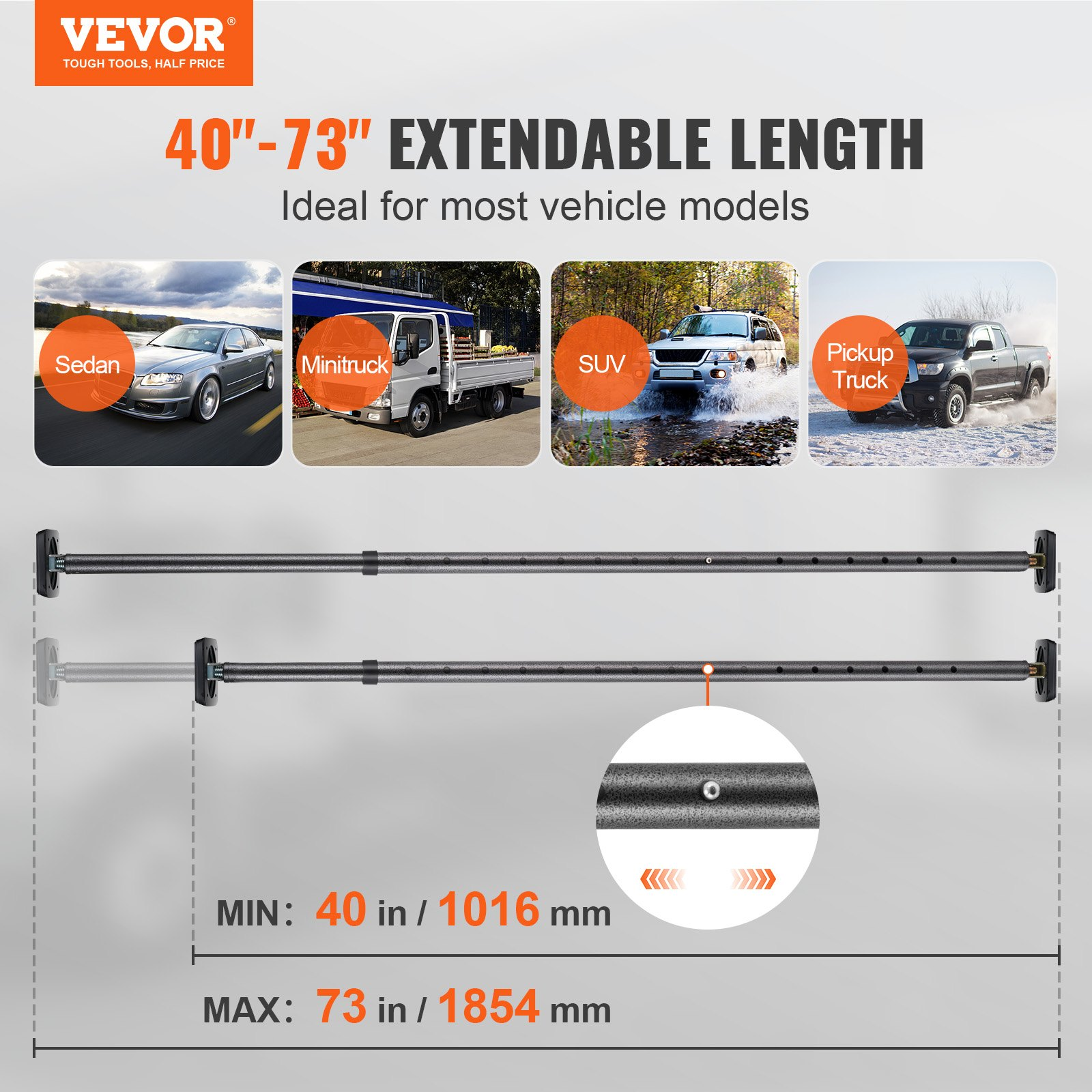 VEVOR Adjustable Cargo Bar Pickup Truck Bed Holder Ratcheting Stabilizer 101.6-185.4 cm