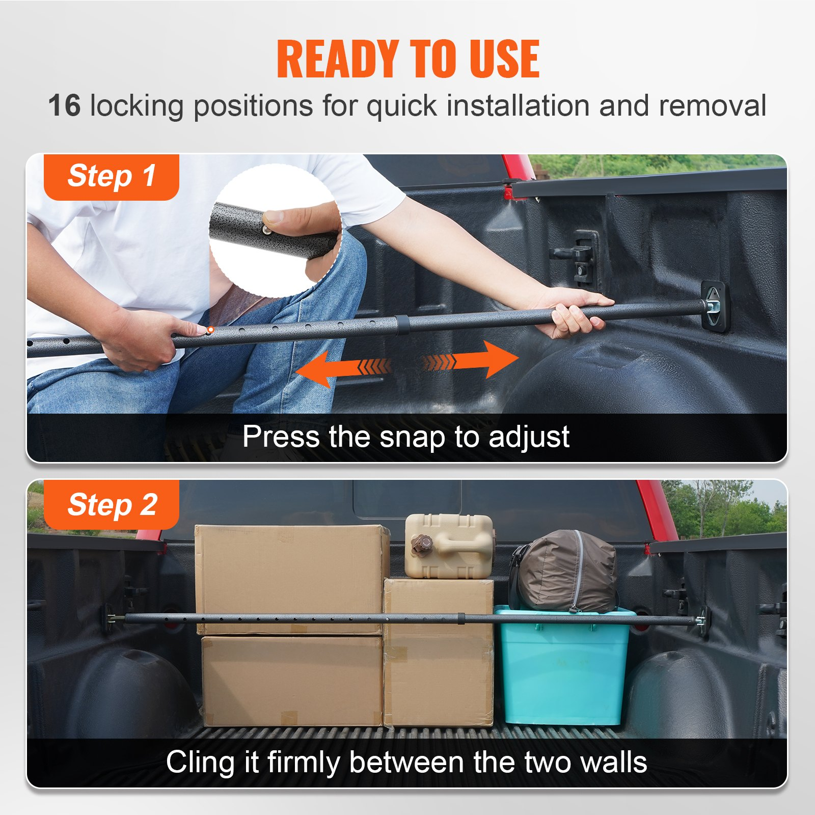 VEVOR Adjustable Cargo Bar Pickup Truck Bed Holder Ratcheting Stabilizer 101.6-185.4 cm