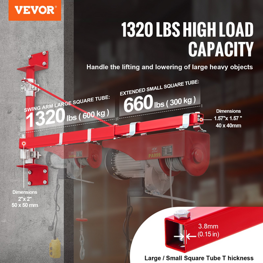 VEVOR Electric Hoist Support Arm, 600 kg Max Load Capacity, Electric Hoist Holder Swing Arm with Pole, Steel Hoist Frame, 180° Swivel Scaffold Hoist Lifting Arm, Winch Hoist Arm for Workshop, Garage
