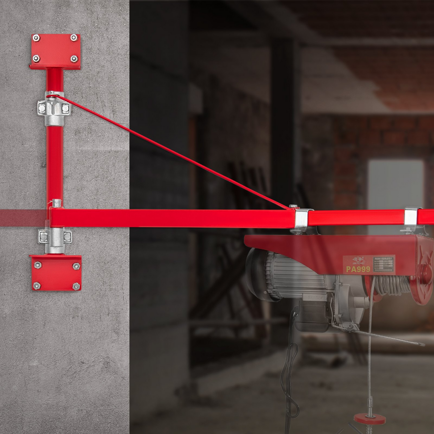 VEVOR Electric Hoist Support Arm, 600 kg Max Load Capacity, Electric Hoist Holder Swing Arm with Pole, Steel Hoist Frame, 180° Swivel Scaffold Hoist Lifting Arm, Winch Hoist Arm for Workshop, Garage
