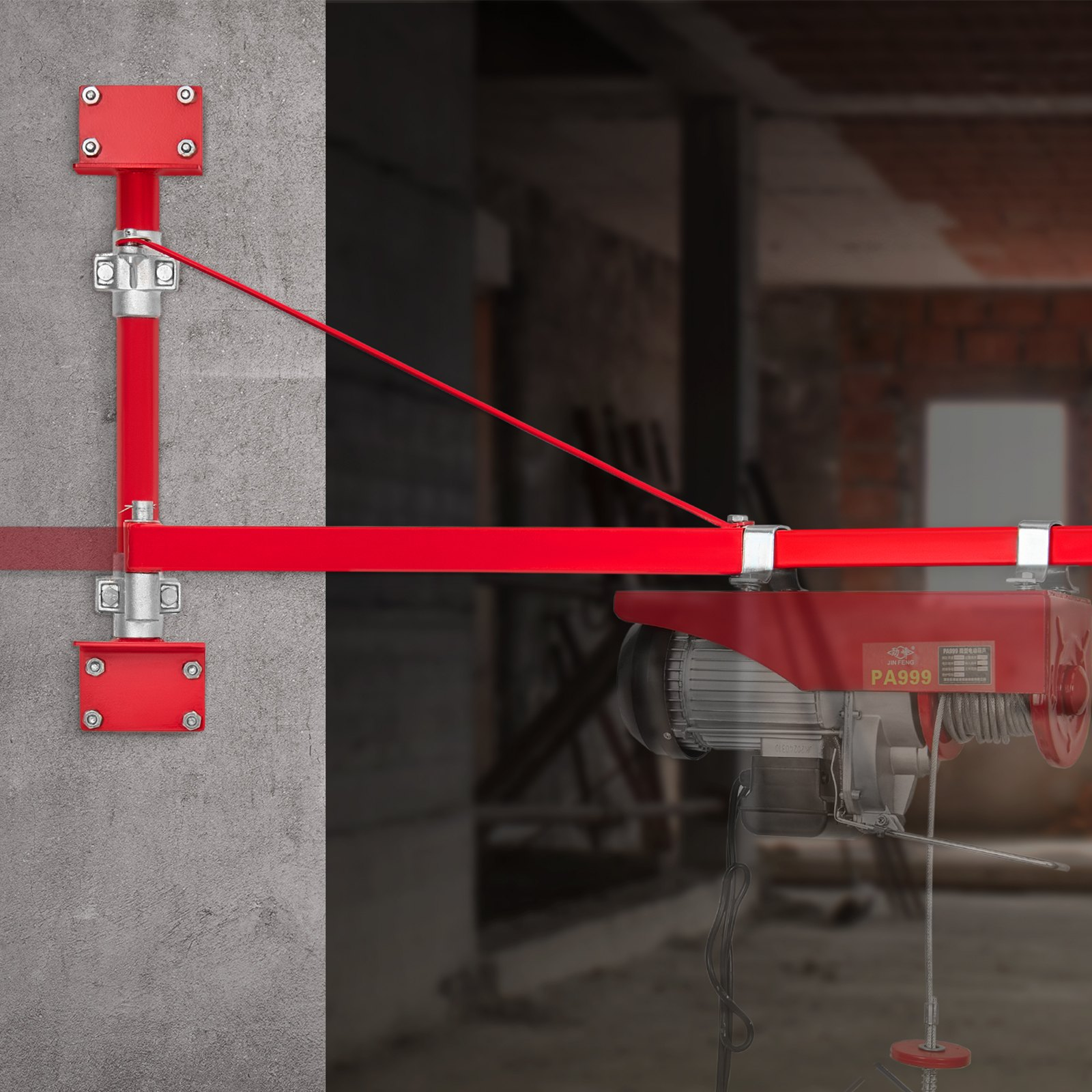 VEVOR Electric Hoist Support Arm, 600 kg Max Load Capacity, Electric Hoist Holder Swing Arm with Pole, Steel Hoist Frame, 180° Swivel Scaffold Hoist Lifting Arm, Winch Hoist Arm for Workshop, Garage