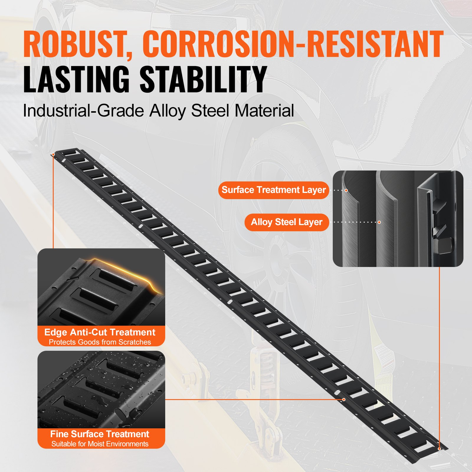 VEVOR E Track Tie-Down Rail Kit, 18PCS 5' E-Tracks Set Includes 4 Steel Rails & 8 O-Ring Anchors & 4 Tie-Offs with D-Ring & 2 Ratchet Straps, Securing Accessories for Cargo Motorcycles Bikes, 2000 lbs