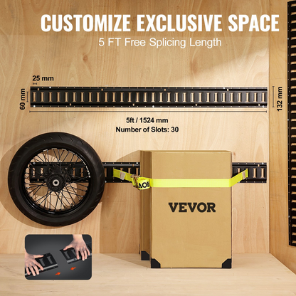 VEVOR E Track Tie-Down Rail Kit, 18PCS 5' E-Tracks Set Includes 4 Steel Rails & 8 O-Ring Anchors & 4 Tie-Offs with D-Ring & 2 Ratchet Straps, Securing Accessories for Cargo Motorcycles Bikes, 2000 lbs