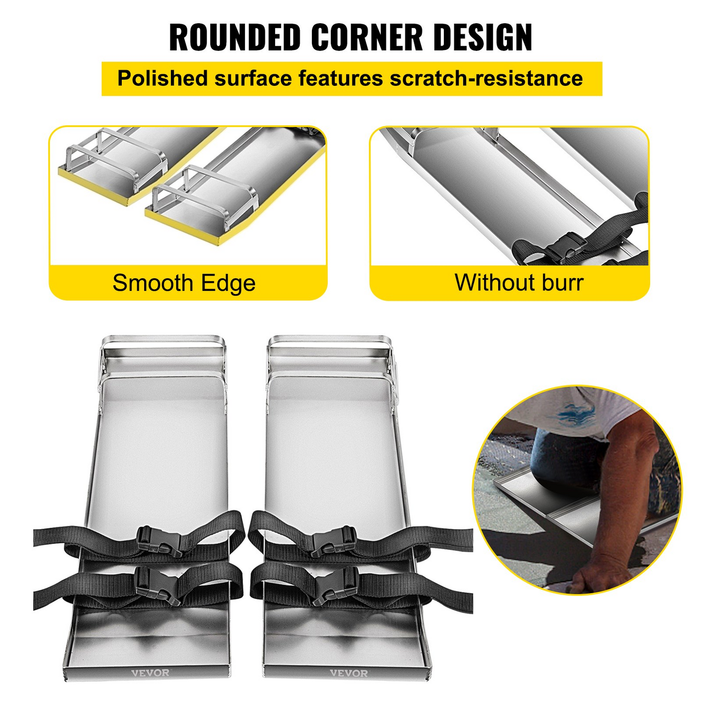 VEVOR Concrete Knee Boards Stainless Steel Knee Sliders 30" x 8" Pair w/ Straps