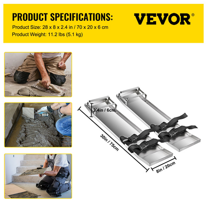 VEVOR Concrete Knee Boards Stainless Steel Knee Sliders 30" x 8" Pair w/ Straps