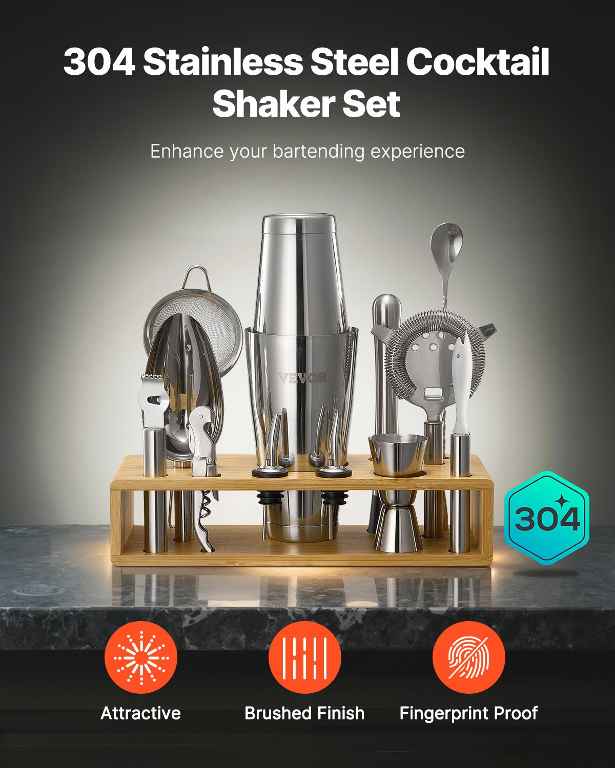 VEVOR Cocktail Shaker Set 13 Pcs Bartender Kit Stainless Steel Bar Tools Silver