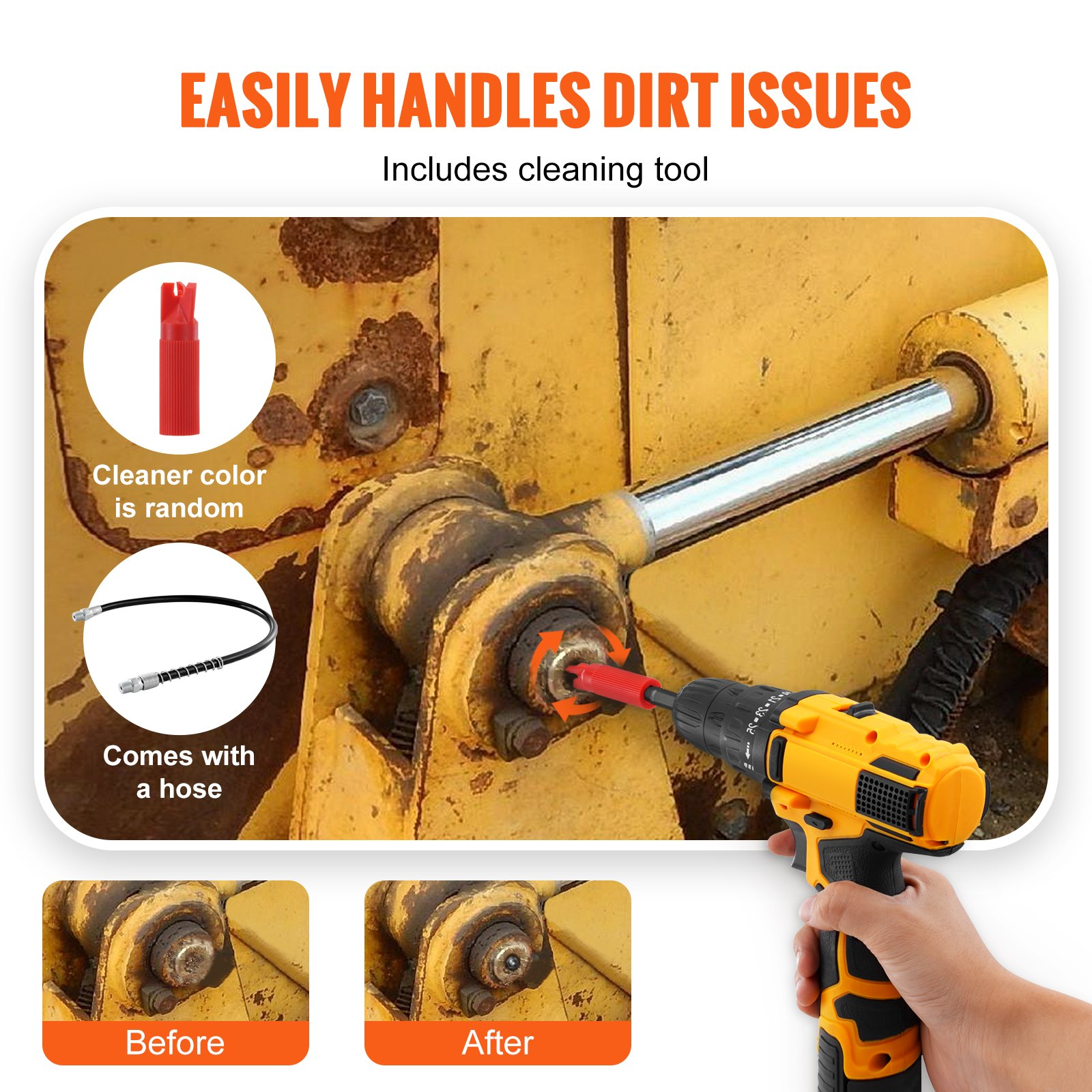 VEVOR Grease Gun Coupler, 10000 PSI High Pressure, 6-Jaw Locking, Quick Release Grease Gun Tip with Hose/Zerk Fittings Cleaner, Compatible with All Grease Guns 1/8" NPT Grease Fittings for Automobiles