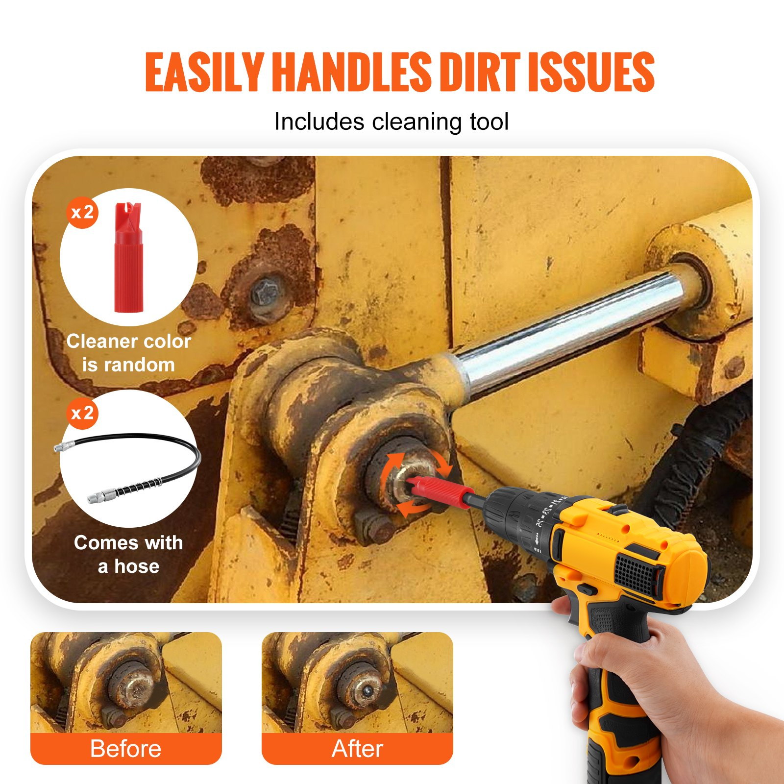 VEVOR Grease Gun Coupler 2 PCS, 10000 PSI High Pressure, 3-Jaw Locking, Quick Release Grease Gun Tip with Hose/Zerk Fittings Cleaner/Leak-Proof Cap, Compatible with All Grease Guns 1/8" NPT Fittings