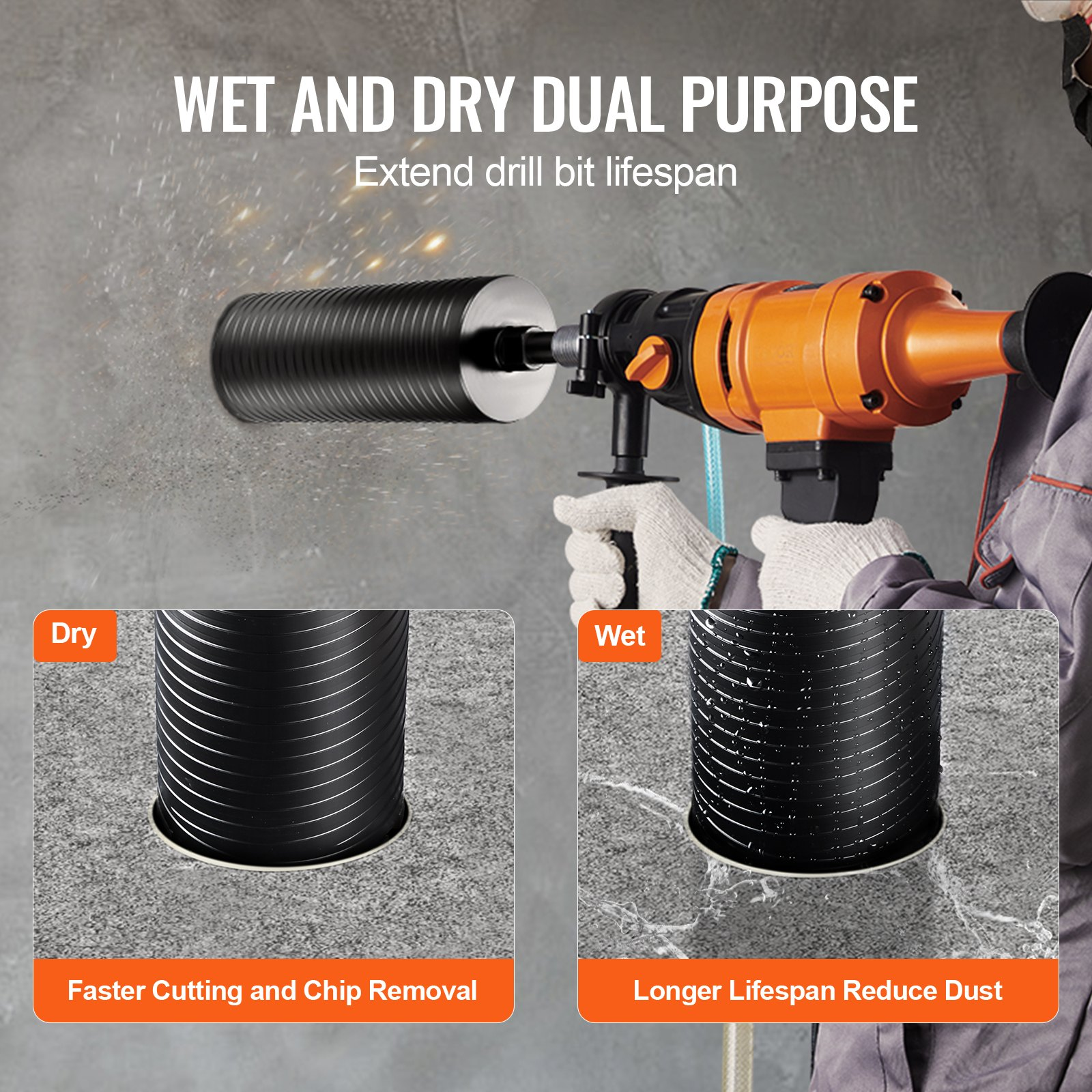 VEVOR Core Drill Bit, 10.8 cm Wet/Dry Diamond Core Drill Bits for Brick and Block, Concrete Core Drill Bit with Pilot Bit Adapter and Saw Blade, 24.1 cm Drilling Depth, 1.6 cm-11 Inner Thread, Laser Welding
