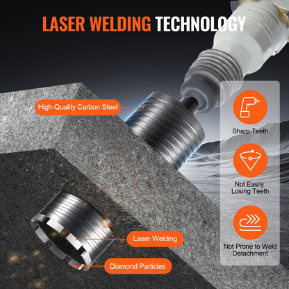 VEVOR Core Drill Bit, 10.8 cm Wet/Dry Diamond Core Drill Bits for Brick and Block, Concrete Core Drill Bit with Pilot Bit Adapter and Saw Blade, 24.1 cm Drilling Depth, 1.6 cm-11 Inner Thread, Laser Welding