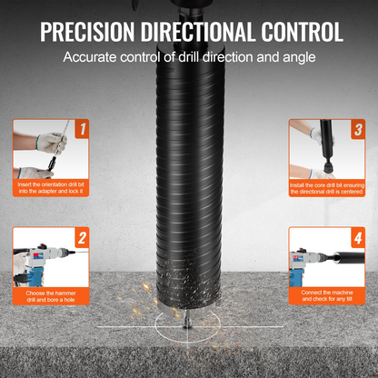 VEVOR Core Drill Bit, 6.3 cm Wet/Dry Diamond Core Drill Bits for Brick and Block, Concrete Core Drill Bit with Pilot Bit Adapter and Saw Blade, 24.1 cm Drilling Depth, 1.6 cm-11 Inner Thread, Laser Welding