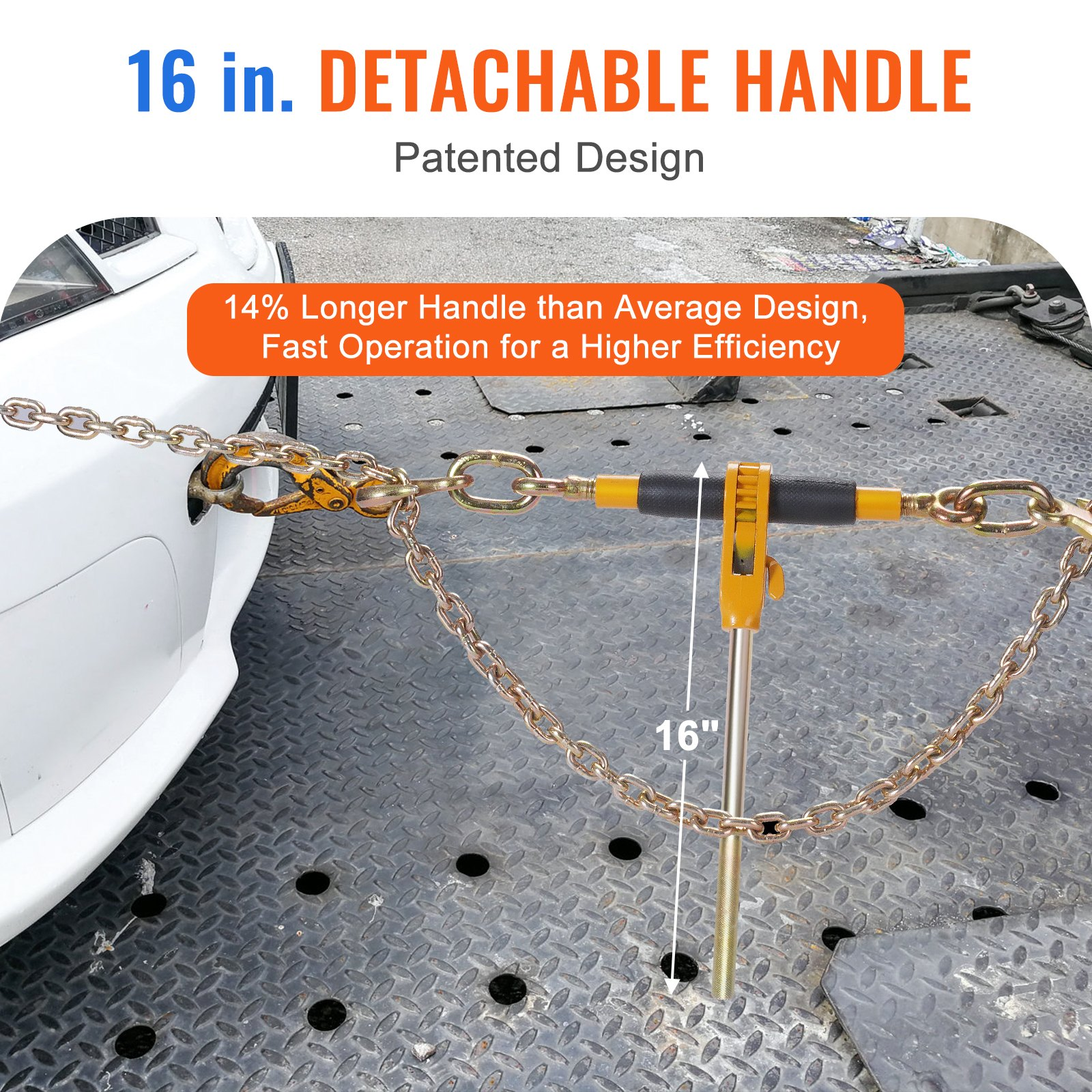 VEVOR Ratchet Chain Binder, 3/8"-1/2" Heavy Duty Load Binders, with G80 Hooks 12000 lbs Secure Load Limit, Labor-saving Anti-skid Handle, Tie Down Hauling Chain Binders for Flatbed Truck Trailer, 4 Pc