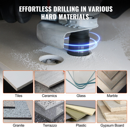VEVOR Diamond Core Drill Bit Set, 11 PCS 6/8/10/20/25/28/32/35/45/50/65mm Diamond Hole Saw Kit, with M14 Connector and Storage Case for Dry and Wet, Diamond Drill Bits for Tile Ceramic