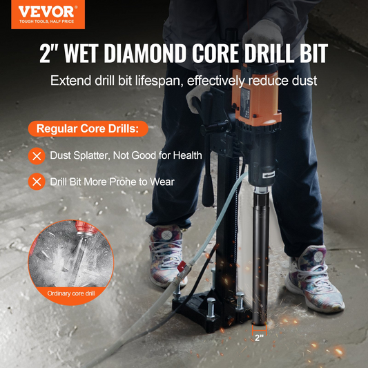 VEVOR Core Drill Bit, 5.1 cm Wet Diamond Core Drill Bits, 35.6 cm Drilling Depth Concrete Core Drill Bit with Saw Blade, 3.2 cm-7 Inner Thread, Laser Welding, Diamond Wet Coring Bit for Concrete Brick